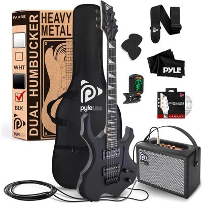 Pyle Set Chitarra Elettrica con Amplificatore (E-Gitarren Set, Griffbrett: hochdichtes Kunstholz, Hals: Kanadischer Ahorn, Korpus: Paulownia-Holz, Verstärkergehäuse: Holz mit Lederbeschichtung), Gitarre, Schwarz Pyle Set Chitarra Elettrica con Amplificatore (E-Gitarren Set, Griffbrett: hochdichtes Kunstholz, Hals: Kanadischer Ahorn, Korpus: Paulownia-Holz, Verstärkergehäuse: Holz mit Lederbeschichtung), Gitarre, Schwarz