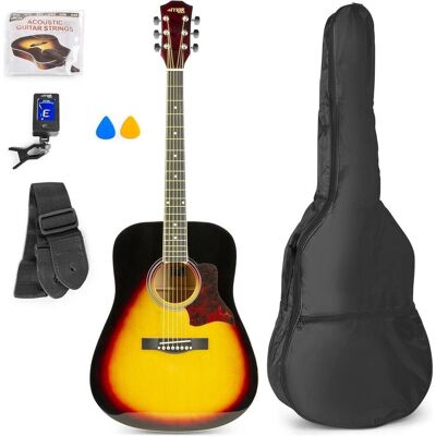 Max Music Westerngitarre SoloJam Set Sunburst (Akustik Gitarren Set, Linde, Palisander), Gitarre, Braun, Orange, Schwarz Max Music Westerngitarre SoloJam Set Sunburst (Akustik Gitarren Set, Linde, Palisander), Gitarre, Braun, Orange, Schwarz