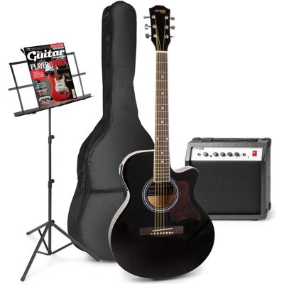 Max Elektrische Akustikgitarre - Showkit -Gitarren -Set mit 40 -W -Gitarrenverstärker, Musikstandard (Ahornholz, Lindenholz), Gitarre, Schwarz Max Elektrische Akustikgitarre - Showkit -Gitarren -Set mit 40 -W -Gitarrenverstärker, Musikstandard (Ahornholz, Lindenholz), Gitarre, Schwarz