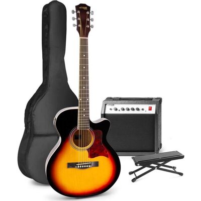 Max Elektrische Akustikgitarre - Showkit -Gitarren -Set mit 40W -Gitarrenverstärker, Gitarren -Foots (Akustik Gitarre, Ahorn, Chrom, Lindenholz), Gitarre, Braun Max Elektrische Akustikgitarre - Showkit -Gitarren -Set mit 40W -Gitarrenverstärker, Gitarren -Foots (Akustik Gitarre, Ahorn, Chrom, Lindenholz), Gitarre, Braun
