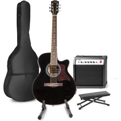 Max Elektrische Akustikgitarre - Showkit -Gitarren -Set mit 40W -Gitarrenverstärker, Gitarrenstandar (Akustik Gitarre, Ahorn, Linde), Gitarre, Schwarz Max Elektrische Akustikgitarre - Showkit -Gitarren -Set mit 40W -Gitarrenverstärker, Gitarrenstandar (Akustik Gitarre, Ahorn, Linde), Gitarre, Schwarz