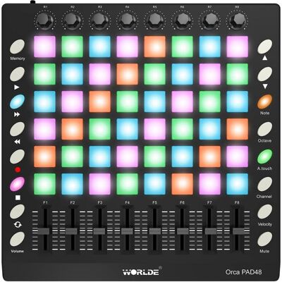 WorldE OrcaPad48 Midi Controller Pad with Triggers and Faders, MIDI Controller, Schwarz WorldE OrcaPad48 Midi Controller Pad with Triggers and Faders, MIDI Controller, Schwarz