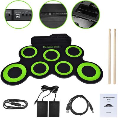 NN Roll Up Drum Pad - einziehbare elektronische Trommeln, Schlagzeug, Schwarz, Grün NN Roll Up Drum Pad - einziehbare elektronische Trommeln, Schlagzeug, Schwarz, Grün