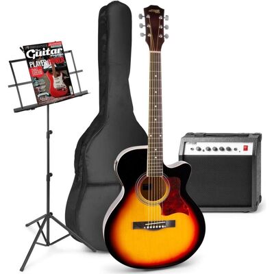 Max Elektrische Akustikgitarre - Showkit -Gitarren -Set mit 40W -Gitarrenverstärker, Musikstandard (Ahorn, Lindehout), Gitarre, Braun Max Elektrische Akustikgitarre - Showkit -Gitarren -Set mit 40W -Gitarrenverstärker, Musikstandard (Ahorn, Lindehout), Gitarre, Braun