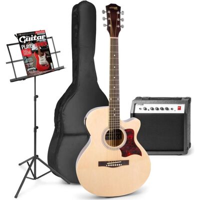 Max Elektrische Akustikgitarre - Showkit -Gitarren -Set mit 40W -Gitarrenverstärker, Musikstandard (Ahorn, Lindenholz), Gitarre, Braun Max Elektrische Akustikgitarre - Showkit -Gitarren -Set mit 40W -Gitarrenverstärker, Musikstandard (Ahorn, Lindenholz), Gitarre, Braun
