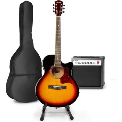 Max Elektrische Akustikgitarre - Showkit -Gitarren -Set mit 40W -Gitarrenverstärker, Gitarrenstandar (Ahorn, Lindehout), Gitarre, Braun Max Elektrische Akustikgitarre - Showkit -Gitarren -Set mit 40W -Gitarrenverstärker, Gitarrenstandar (Ahorn, Lindehout), Gitarre, Braun