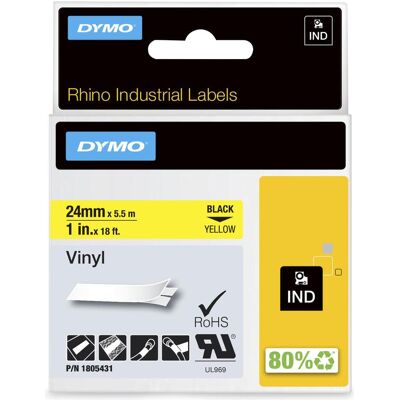 Dymo Beschriftungsband, Rhino 24mm schwarz auf gelb Vinyl (2.40 cm, Gelb) Dymo Beschriftungsband, Rhino 24mm schwarz auf gelb Vinyl (2.40 cm, Gelb)