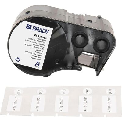 Brady, Etikettenrolle, M5-120-499, Nylongewebe, Schwarz auf weiss, 12.70 x 25.40mm, Durchmesser 9.53 mm (Deckeletike Brady, Etikettenrolle, M5-120-499, Nylongewebe, Schwarz auf weiss, 12.70 x 25.40mm, Durchmesser 9.53 mm (Deckeletike