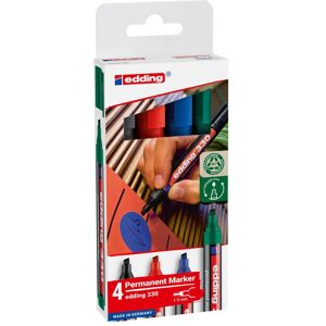 Edding, Marker, 330 Permanentmarker farbsortiert 1,0 - 5,0 mm, 4 St. (4x) Edding, Marker, 330 Permanentmarker farbsortiert 1,0 - 5,0 mm, 4 St. (4x)