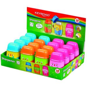 Keyroad, Spitzer, Hello kunststoffspitzer, mit radiergummi, doppelt, mit behälter, display, farbmischung Keyroad, Spitzer, Hello kunststoffspitzer, mit radiergummi, doppelt, mit behälter, display, farbmischung