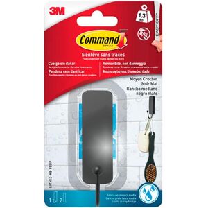 3M Klebehaken + Klebenagel, Command medium hook, matte black, 25 x 35 x 95 mm, 1 unit + 2 strips, max 1.3 kg 3M Klebehaken + Klebenagel, Command medium hook, matte black, 25 x 35 x 95 mm, 1 unit + 2 strips, max 1.3 kg