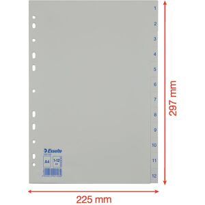 Leitz, Ordner Zubehör, Esselte Kunststoff-Register, Zahlen, A4, 1-12, weiss Universallochung, Masse: (B)225 x (T)2 x (H)297 Leitz, Ordner Zubehör, Esselte Kunststoff-Register, Zahlen, A4, 1-12, weiss Universallochung, Masse: (B)225 x (T)2 x (H)297