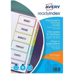 Avery Ordner Zubehör, Intercalaires Readyindex, PP, 6 touches, A4 polypropylène transparent, touches couleur assorti Avery Ordner Zubehör, Intercalaires Readyindex, PP, 6 touches, A4 polypropylène transparent, touches couleur assorti