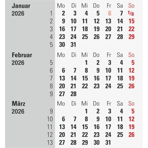 Rido, Kalender, 3-Monats-Kalender Tisch 2026 rot Rido, Kalender, 3-Monats-Kalender Tisch 2026 rot