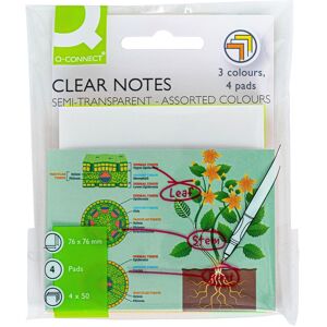 Q-Connect, Haftnotiz, Haftnotizblock 4x50BL PP transp-sortiert (76 x 76 mm) Q-Connect, Haftnotiz, Haftnotizblock 4x50BL PP transp-sortiert (76 x 76 mm)