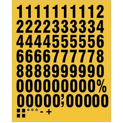 Brady, Magnet, B-859, magnetische Zahlen auf Bogen, Schwarz auf Gelb, Set von 0-9, ca. 43mm, Schrifthöhe 39 Brady, Magnet, B-859, magnetische Zahlen auf Bogen, Schwarz auf Gelb, Set von 0-9, ca. 43mm, Schrifthöhe 39