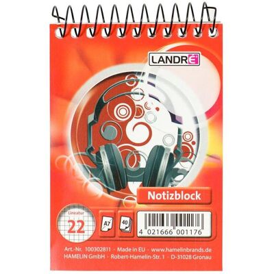 Landré, Heft + Block, A7 kopf - spiralgebundener Notizblock (A7, Kariert) Landré, Heft + Block, A7 kopf - spiralgebundener Notizblock (A7, Kariert)
