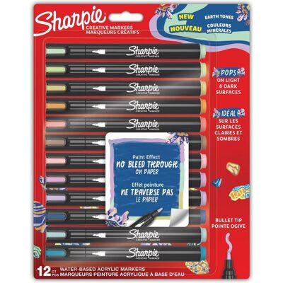 Sharpie Modell - Acryl-Farbmarkierstifte Erdtöne Bullet Tip - 12er-Set Sharpie Modell - Acryl-Farbmarkierstifte Erdtöne Bullet Tip - 12er-Set