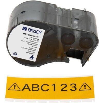 Brady, Etikettenrolle, M5C-1500-584-YL, reflektierendes Vinylband, Schwarz auf Gelb, 38.10 mm x 6.10 m, permanent (38.10 mm) Brady, Etikettenrolle, M5C-1500-584-YL, reflektierendes Vinylband, Schwarz auf Gelb, 38.10 mm x 6.10 m, permanent (38.10 mm)
