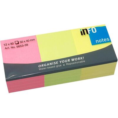 Info, Haftnotiz, Sticky Notes, 50 x 40 mm, brillant mix, pakke a 12 stk. (50 x 40 mm) Info, Haftnotiz, Sticky Notes, 50 x 40 mm, brillant mix, pakke a 12 stk. (50 x 40 mm)