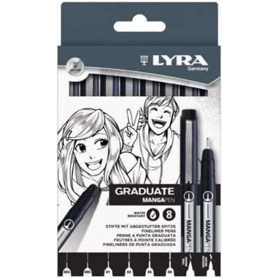 Lyra, Marker, Graduate Manga Set, 8 Pens, Assorted Sizes, Fineliner, Water Resistant, Drawing & Illustration (8x) Lyra, Marker, Graduate Manga Set, 8 Pens, Assorted Sizes, Fineliner, Water Resistant, Drawing & Illustration (8x)
