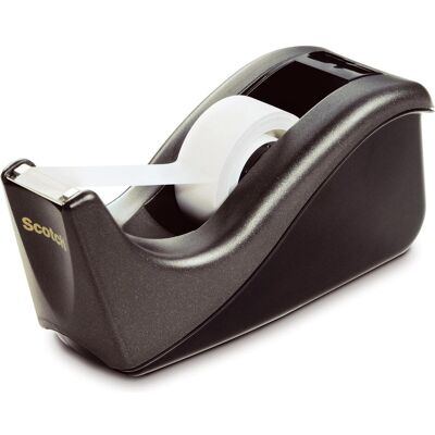 3M Klebebandabroller, Scotch Tischabroller C60, ausklappbar, grau-schwarz geschwungenes Design, beschwert und standfest 3M Klebebandabroller, Scotch Tischabroller C60, ausklappbar, grau-schwarz geschwungenes Design, beschwert und standfest