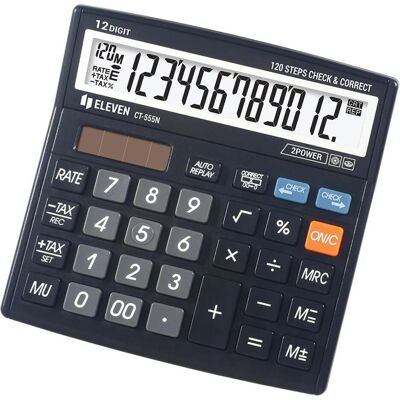 Eleven, Taschenrechner, Taschenrechner Taschenrechner CT555N, schwarz, Desktop, 12 Ziffern (Batteriebetrieb, Solarenergie) Eleven, Taschenrechner, Taschenrechner Taschenrechner CT555N, schwarz, Desktop, 12 Ziffern (Batteriebetrieb, Solarenergie)