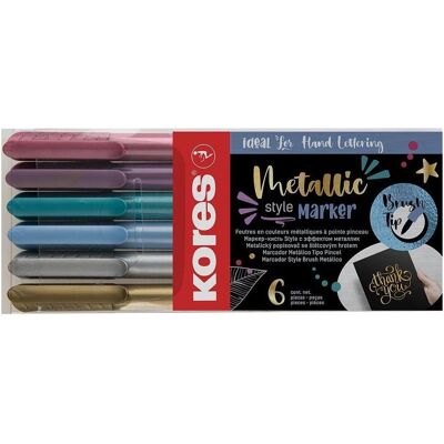Kores, Malstifte, Fasermaler Brush Tip Marker Metallic Style Brushpen in Metallic-Farben, Pinselspitze, ideal zum (6x) Kores, Malstifte, Fasermaler Brush Tip Marker Metallic Style Brushpen in Metallic-Farben, Pinselspitze, ideal zum (6x)