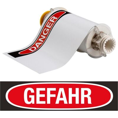 Brady, Etikettenrolle, B85-178x254-595-GEFAHR, vorgedruckte Vinyl-Etiketten, Rot/Schwarz auf weiss, glänzend, 177.80 (178 mm) Brady, Etikettenrolle, B85-178x254-595-GEFAHR, vorgedruckte Vinyl-Etiketten, Rot/Schwarz auf weiss, glänzend, 177.80 (178 mm)