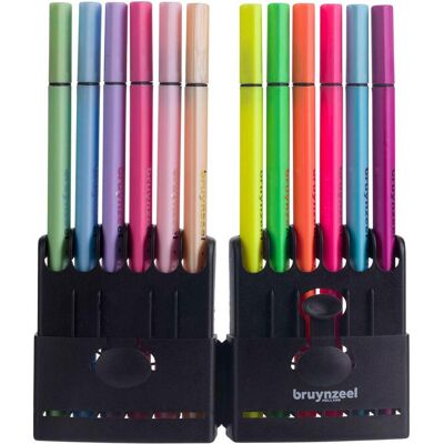 Bruynzeel, Schreibstifte, Fineliner Set Neon & Pastell, 12 Farben (12x) Bruynzeel, Schreibstifte, Fineliner Set Neon & Pastell, 12 Farben (12x)