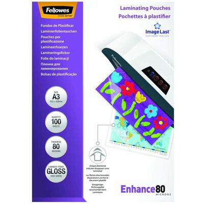 Fellowes Laminierfolie, Enhance 80 (A3, 100 Stk., 80 µm) Fellowes Laminierfolie, Enhance 80 (A3, 100 Stk., 80 µm)