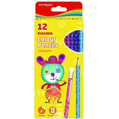 Keyroad, Bleistift, Bleistifte, dreieckig, mit radiergummi, 12 stk., farbmix (12x) Keyroad, Bleistift, Bleistifte, dreieckig, mit radiergummi, 12 stk., farbmix (12x)