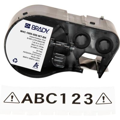 Brady, Etikettenrolle, M4C-1000-595-WT-BK, Vinyl, Schwarz auf weiss, 25.40 mm x 7.62 m, permanent, Endlos (25.40 mm) Brady, Etikettenrolle, M4C-1000-595-WT-BK, Vinyl, Schwarz auf weiss, 25.40 mm x 7.62 m, permanent, Endlos (25.40 mm)