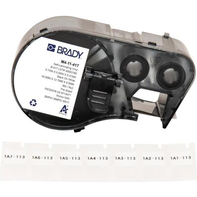 Brady, Etikettenrolle, M4-11-417, selbstlaminierendes Vinyl, Weiss/Transparent, 12.70 x 9.53(19.05) mm, permanent, f (12.70 mm) Brady, Etikettenrolle, M4-11-417, selbstlaminierendes Vinyl, Weiss/Transparent, 12.70 x 9.53(19.05) mm, permanent, f (12.70 mm)