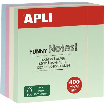 Apli, Haftnotiz, Haftnotizen Funny Notes 4er Set pastellfarben assortiert 75x75mm 400 Blatt (75 x 75 mm) Apli, Haftnotiz, Haftnotizen Funny Notes 4er Set pastellfarben assortiert 75x75mm 400 Blatt (75 x 75 mm)