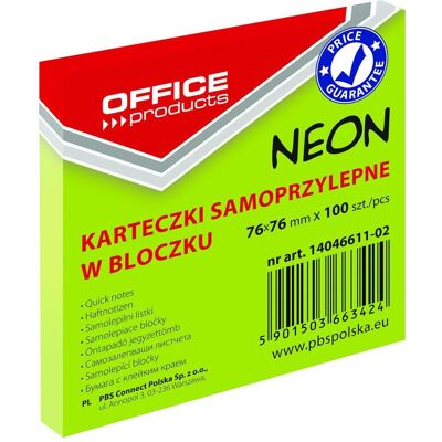 Office Products, Haftnotiz, Selbstklebeblock, 76x76mm, 1x100 blatt, neon, grün (76 x 76 mm) Office Products, Haftnotiz, Selbstklebeblock, 76x76mm, 1x100 blatt, neon, grün (76 x 76 mm)
