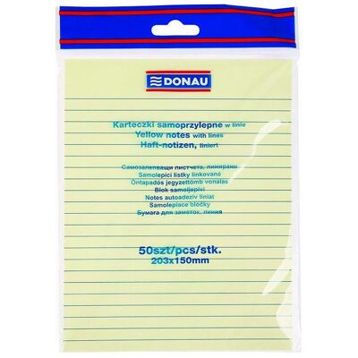 Donau, Haftnotiz, Selbstklebeblock, 150x203mm, liniert, 1x50 blatt, 75g/m2, gelb (205 x 150 mm) Donau, Haftnotiz, Selbstklebeblock, 150x203mm, liniert, 1x50 blatt, 75g/m2, gelb (205 x 150 mm)