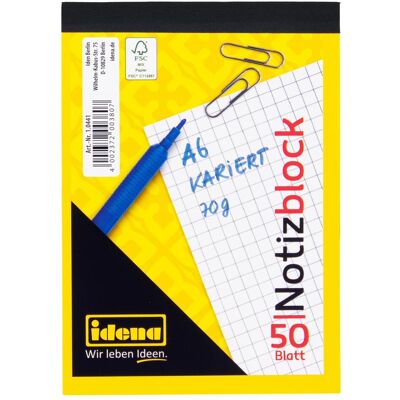 Idena, Heft + Block, Notizblock kariert 50 Blatt 70g/m² DIN A6 (A6, Kariert) Idena, Heft + Block, Notizblock kariert 50 Blatt 70g/m² DIN A6 (A6, Kariert)