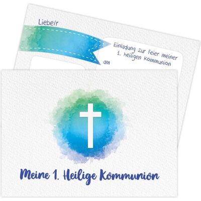 Papierdrachen, Grusskarte + Briefpapier, Einladungskarten zur Kommunion - Kreuz blau (12 Stk.) Papierdrachen, Grusskarte + Briefpapier, Einladungskarten zur Kommunion - Kreuz blau (12 Stk.)
