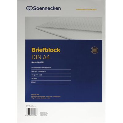Soennecken, Heft + Block, Briefblock Papierformat: DIN A4 Ausführung der Lineatur: liniert (A4, Liniert) Soennecken, Heft + Block, Briefblock Papierformat: DIN A4 Ausführung der Lineatur: liniert (A4, Liniert)