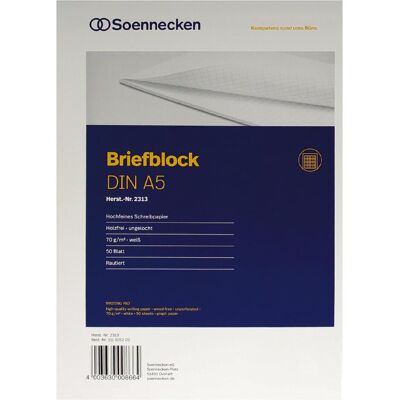 Soennecken, Heft + Block, Briefblock Papierformat: DIN A5 Ausführung der Lineatur: rautiert (A5) Soennecken, Heft + Block, Briefblock Papierformat: DIN A5 Ausführung der Lineatur: rautiert (A5)