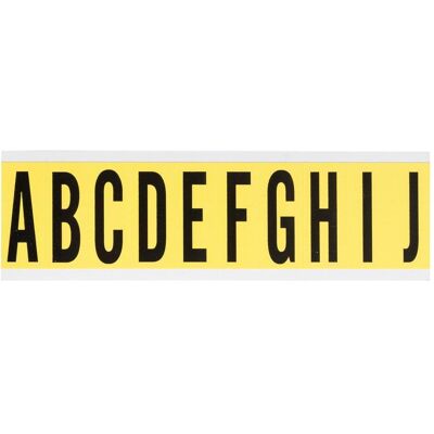 Brady, Etiketten, 3440 A-J, B-499, Buchstabenkombi, Nylongewebe, Buchstabe A-J, Schwarz auf Gelb, 22 x 57mm, S Brady, Etiketten, 3440 A-J, B-499, Buchstabenkombi, Nylongewebe, Buchstabe A-J, Schwarz auf Gelb, 22 x 57mm, S