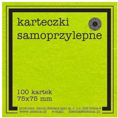 Ziemia Obiecana, Haftnotiz, Selbstklebende Fluo-Notizen, 75 x 75 mm, 100 K grün (75 x 75 mm) Ziemia Obiecana, Haftnotiz, Selbstklebende Fluo-Notizen, 75 x 75 mm, 100 K grün (75 x 75 mm)