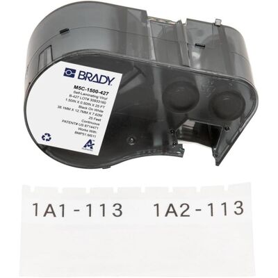 Brady, Etikettenrolle, M5C-1500-427, Vinyl, Schwarz auf weiss/Transparent, 38.10 mm x 7.62 m, Kabeldurchmesser 4.00 (38.10 mm) Brady, Etikettenrolle, M5C-1500-427, Vinyl, Schwarz auf weiss/Transparent, 38.10 mm x 7.62 m, Kabeldurchmesser 4.00 (38.10 mm)
