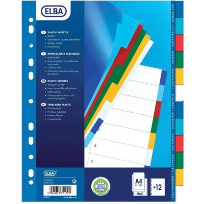 Oxford, Ordner Zubehör, Kunststoff-Register, blanko, farbig, A4, 12-teilig Oxford, Ordner Zubehör, Kunststoff-Register, blanko, farbig, A4, 12-teilig