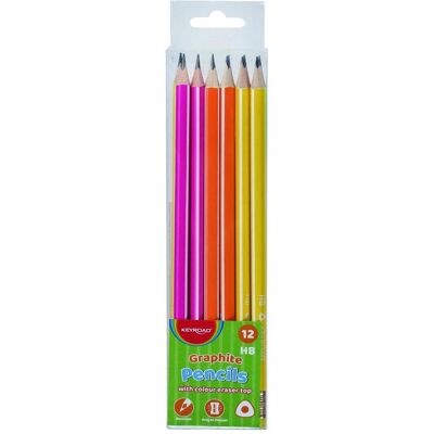 Keyroad, Bleistift, Holzbleistift mit radiergummi, hb, dreieckig, neon, 12 stück, kunststoffbox (HB, 12x) Keyroad, Bleistift, Holzbleistift mit radiergummi, hb, dreieckig, neon, 12 stück, kunststoffbox (HB, 12x)