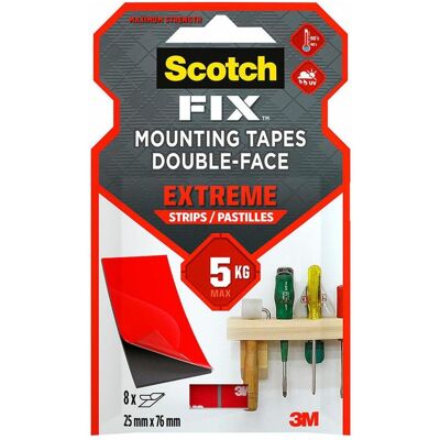 Scotch Schwarzes doppelseitiges Klebeband - 25x76mm, 8 Stück, Max 5kg Scotch Schwarzes doppelseitiges Klebeband - 25x76mm, 8 Stück, Max 5kg