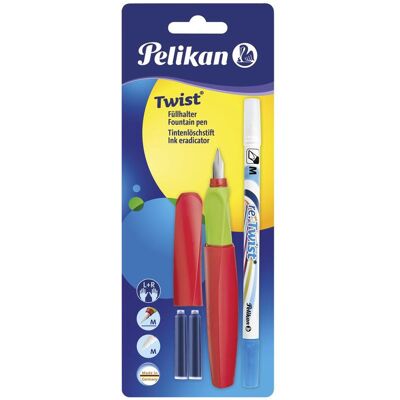 Pelikan Schreibstifte, Twist Fountain Pen mit 2 Tintenpatronen und Tintenlöscher (2x) Pelikan Schreibstifte, Twist Fountain Pen mit 2 Tintenpatronen und Tintenlöscher (2x)
