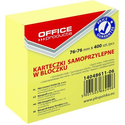 Office Products, Haftnotiz, Selbstklebender würfel, 76x76mm, 1x400 blatt, pastell, hellgelb (76 x 76 mm) Office Products, Haftnotiz, Selbstklebender würfel, 76x76mm, 1x400 blatt, pastell, hellgelb (76 x 76 mm)