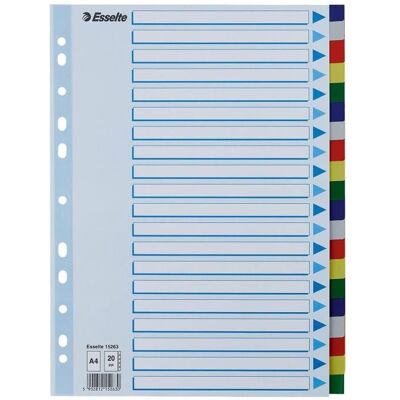 Esselte, Ordner Zubehör, faneblade PP A4 20-delt farved Esselte, Ordner Zubehör, faneblade PP A4 20-delt farved